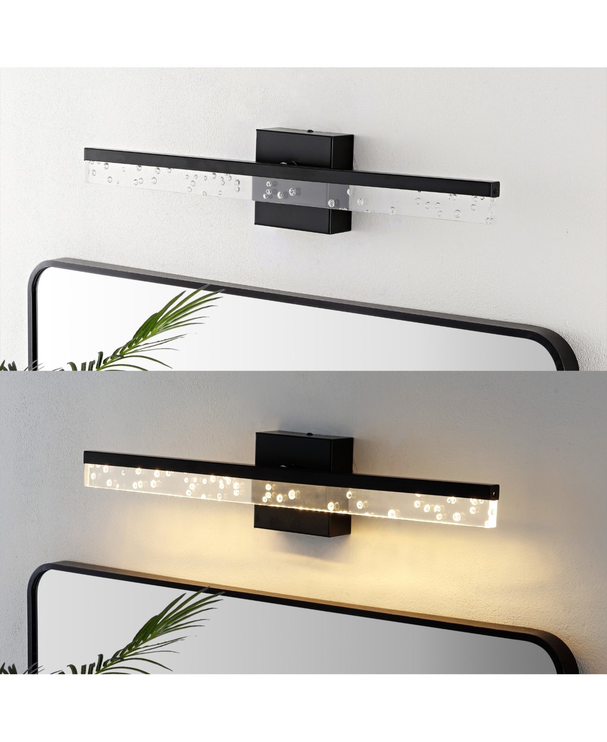Mario 1-Light Modern Contemporary 360-Degree Rotatable Iron, Seeded Acrylic Integrated Led Vanity Light - Clear
