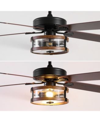 Joanna 52" 2-Light Rustic Industrial Iron, Wood, Seeded Glass Mobile-App, Remote-Controlled LED Ceiling Fan