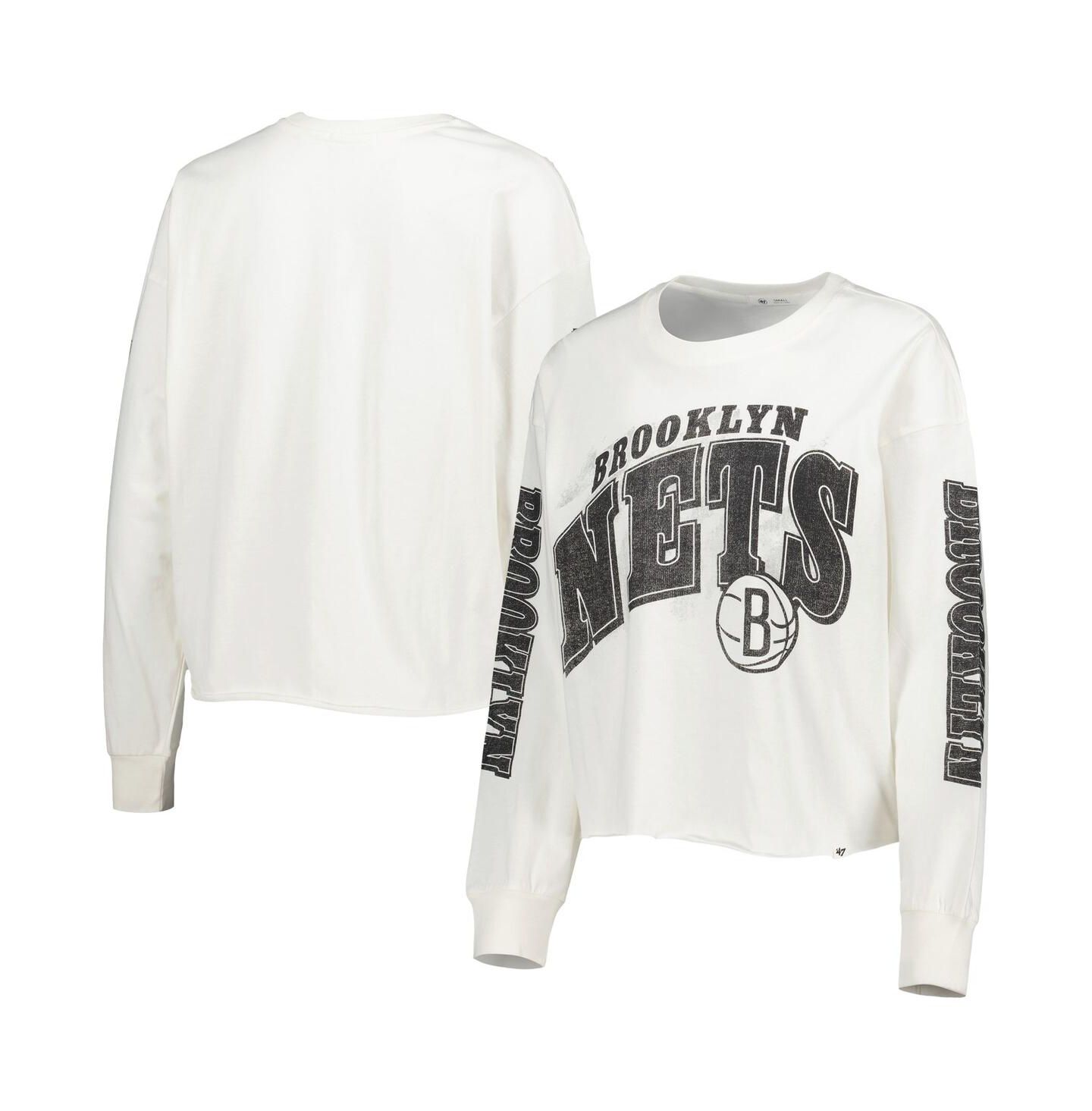 Женская футболка '47 Brand Cream Brooklyn Nets Parkway Brush Back Long Sleeve Cropped — фото 1