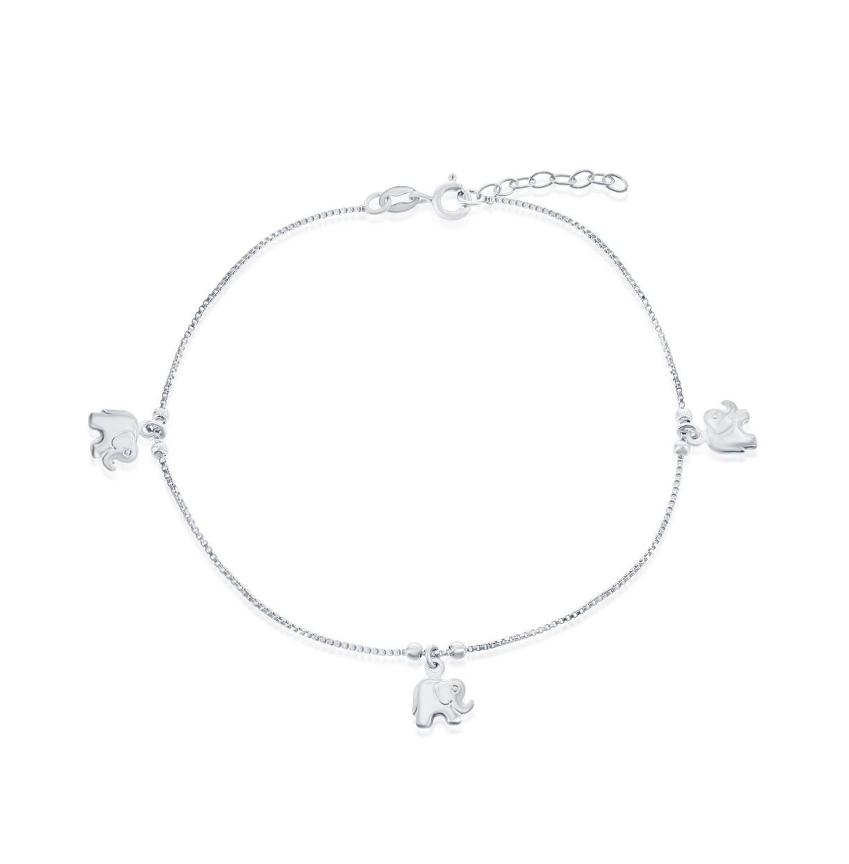 Sterling Silver Beads with Elephant Charms Anklet Bracelet - Silver