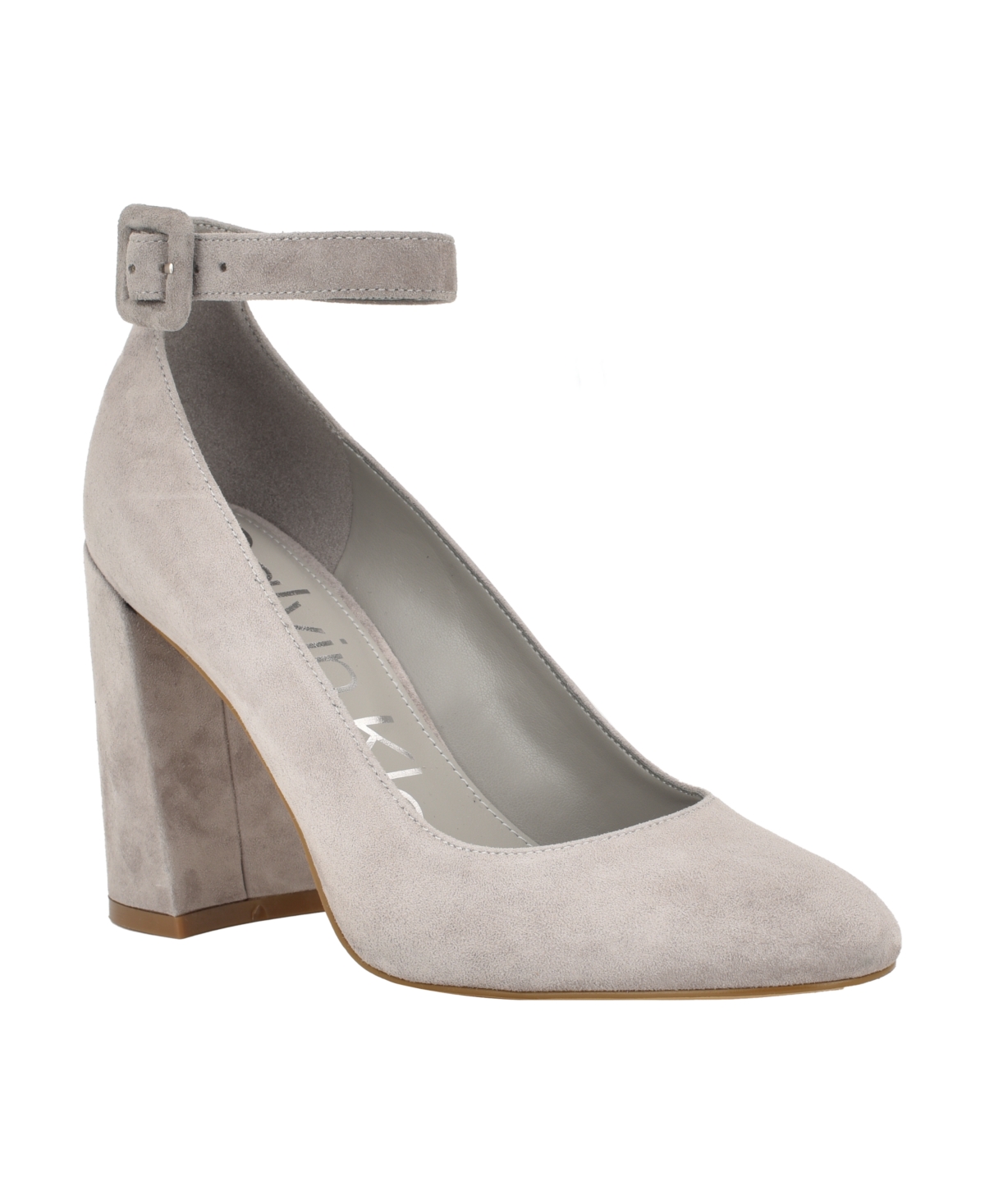 Shop Calvin Klein Women's Fionna Ankle Strap Block Heel Pumps In Gray Suede