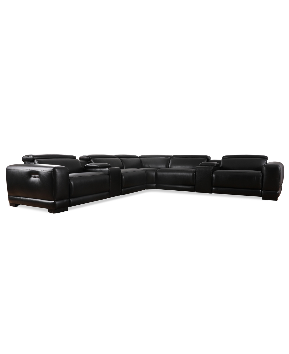 Furniture Krofton 7-pc. Beyond Leather Fabric Sectional With 3 Power Motion Recliners And 2 Consoles, Created In Blackberry