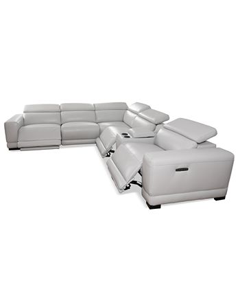 Furniture - Krofton 6-Pc. Beyond Leather Fabric Sectional L with 3 Power Motion Recliners