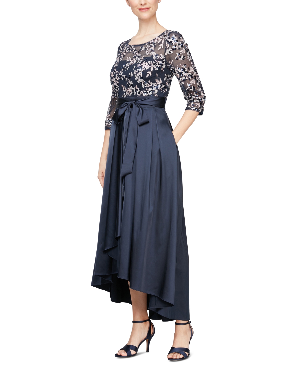 Alex Evenings Women's Embroidered-Bodice High-Low Gown