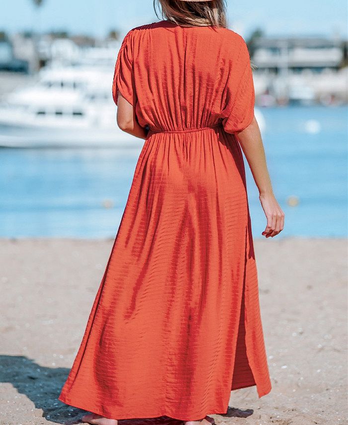 CUPSHE Women's Allyssa Surplice Ruched Maxi Cover Up Dress Macy's