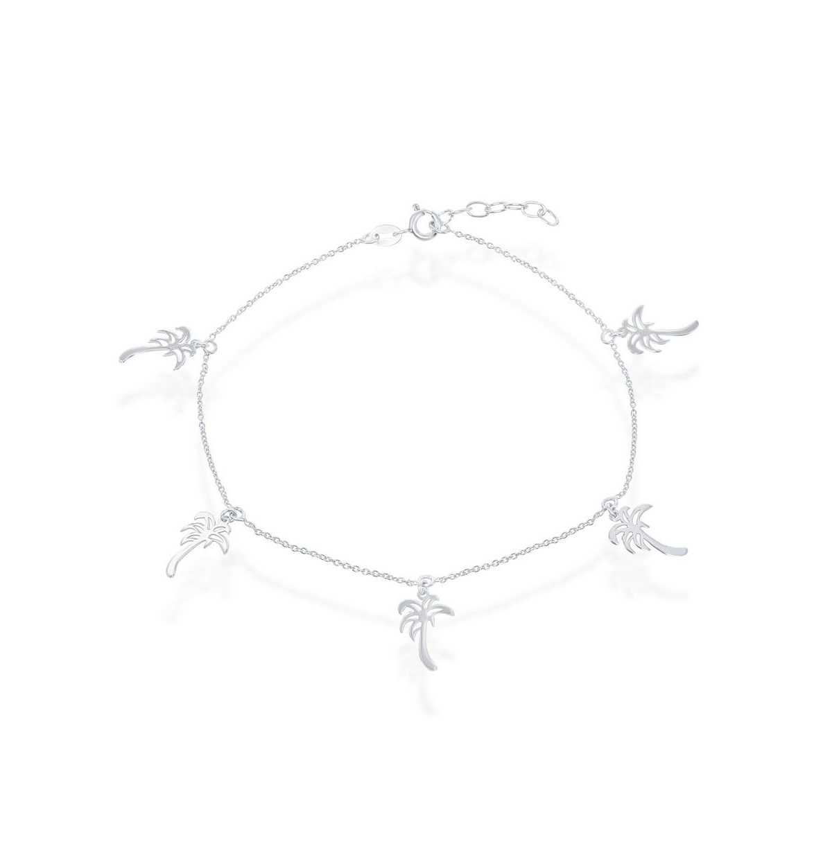 Sterling Silver Dangling Palm Trees Anklet - Silver