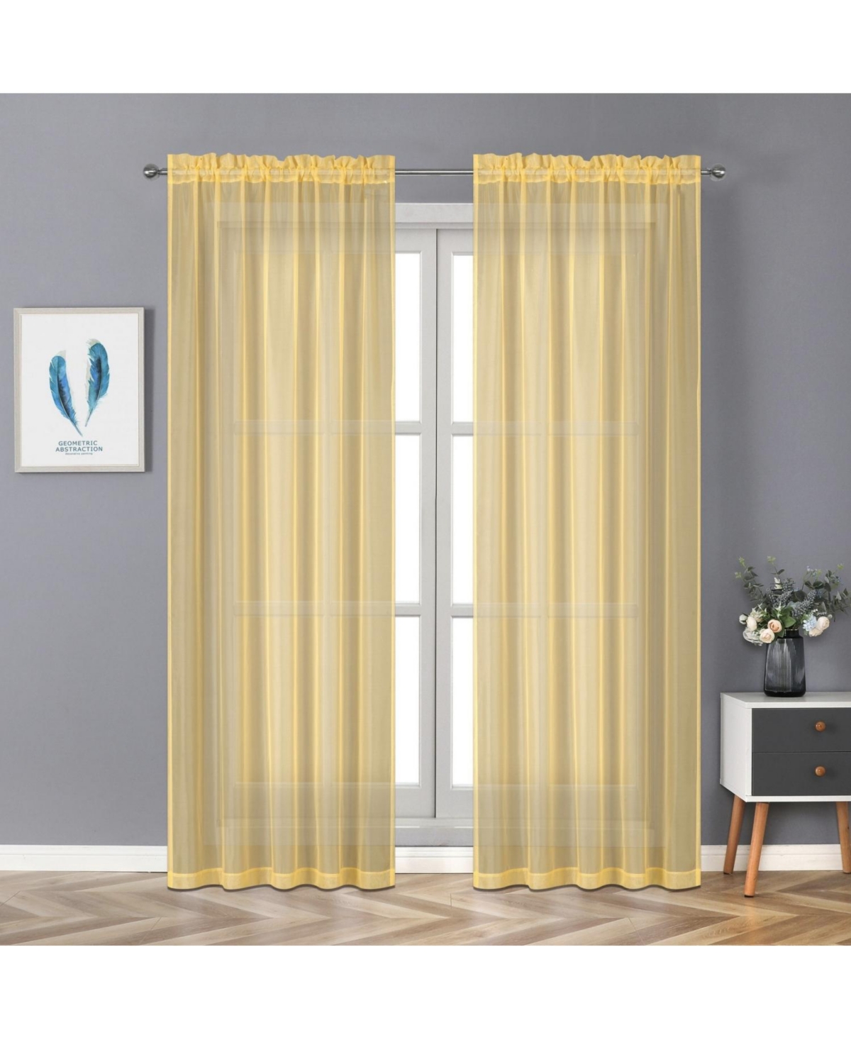 Montauk Accents Ultra Lux 2 Piece Rod Pocket Gold Sheer Voile Window Curtain Panels - 84 in. Long - Gold