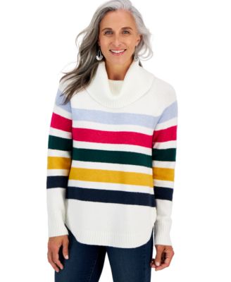Style & Co - Petite Striped Cowl-Neck Tunic Sweater, Created for Macy's