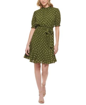 Tommy Hilfiger Women's Petite Belted Jacquard Fit & Flare Dress Wine Size 8