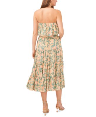 Women's Floral-Print Strapless Ruffle-Tiered Midi Dress