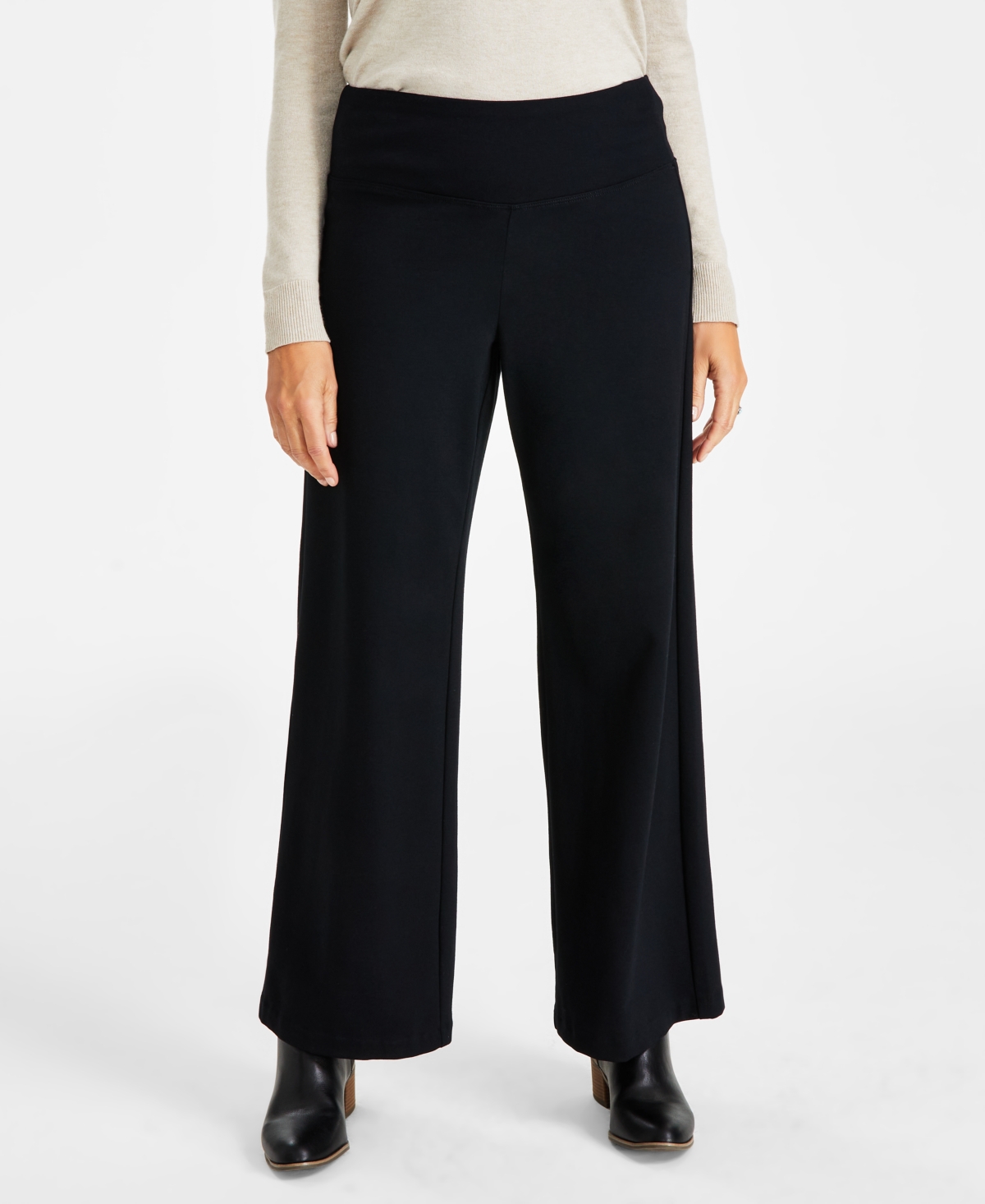 Petite Wide-Leg Pull-On Pants, Created for Macy's - Deep Black
