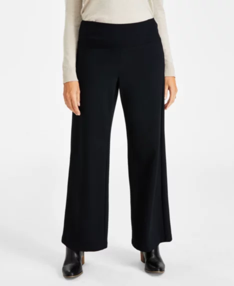 Petite Wide-Leg Pull-On Pants - Deep Black