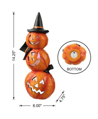 14.25" H Halloween Lighted Stacked Resin Pumpkin Table Decor