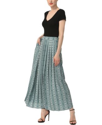 Women's Print Box Pleat Maxi Skirt