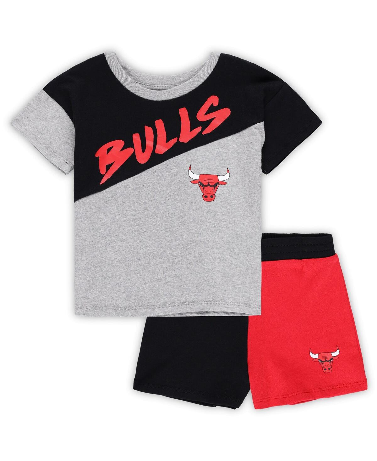 Outerstuff Babies' Toddler Boys And Girls Black, Gray Chicago Bulls Super Star T-shirt And Shorts Set In Black,gray