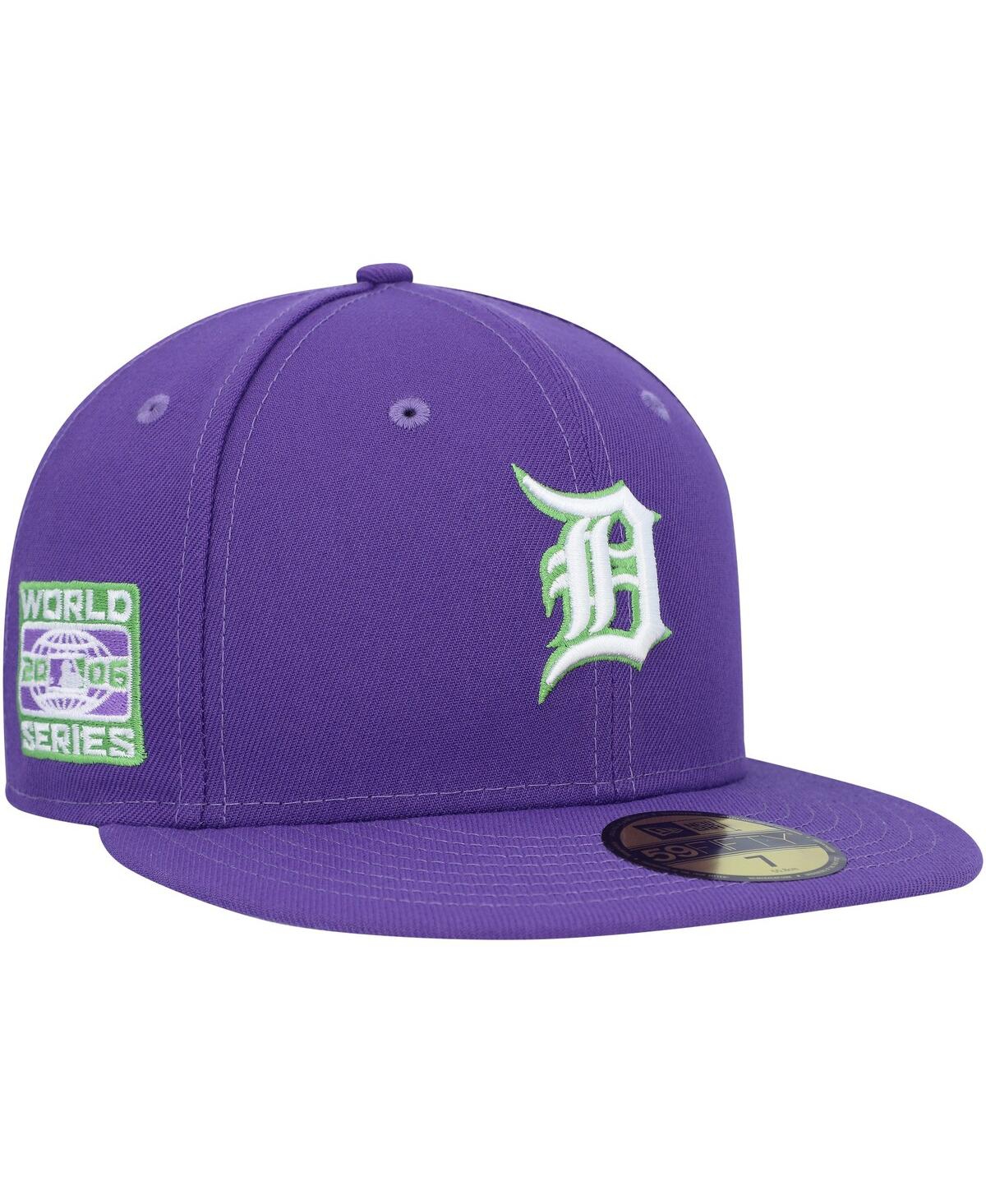 NEW ERA MEN'S NEW ERA PURPLE DETROIT TIGERS LIME SIDE PATCH 59FIFTY FITTED HAT 