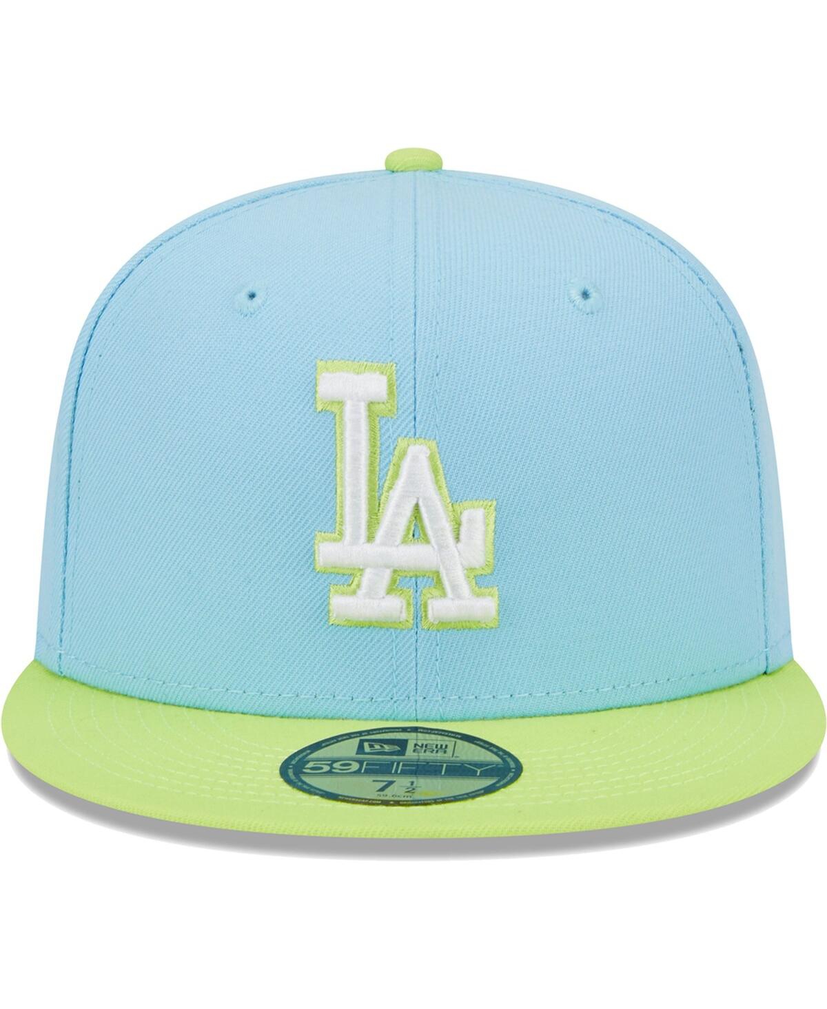 NEW ERA MEN'S NEW ERA LIGHT BLUE, NEON GREEN LOS ANGELES DODGERS SPRING COLOR TWO-TONE 59FIFTY FITTED HAT 