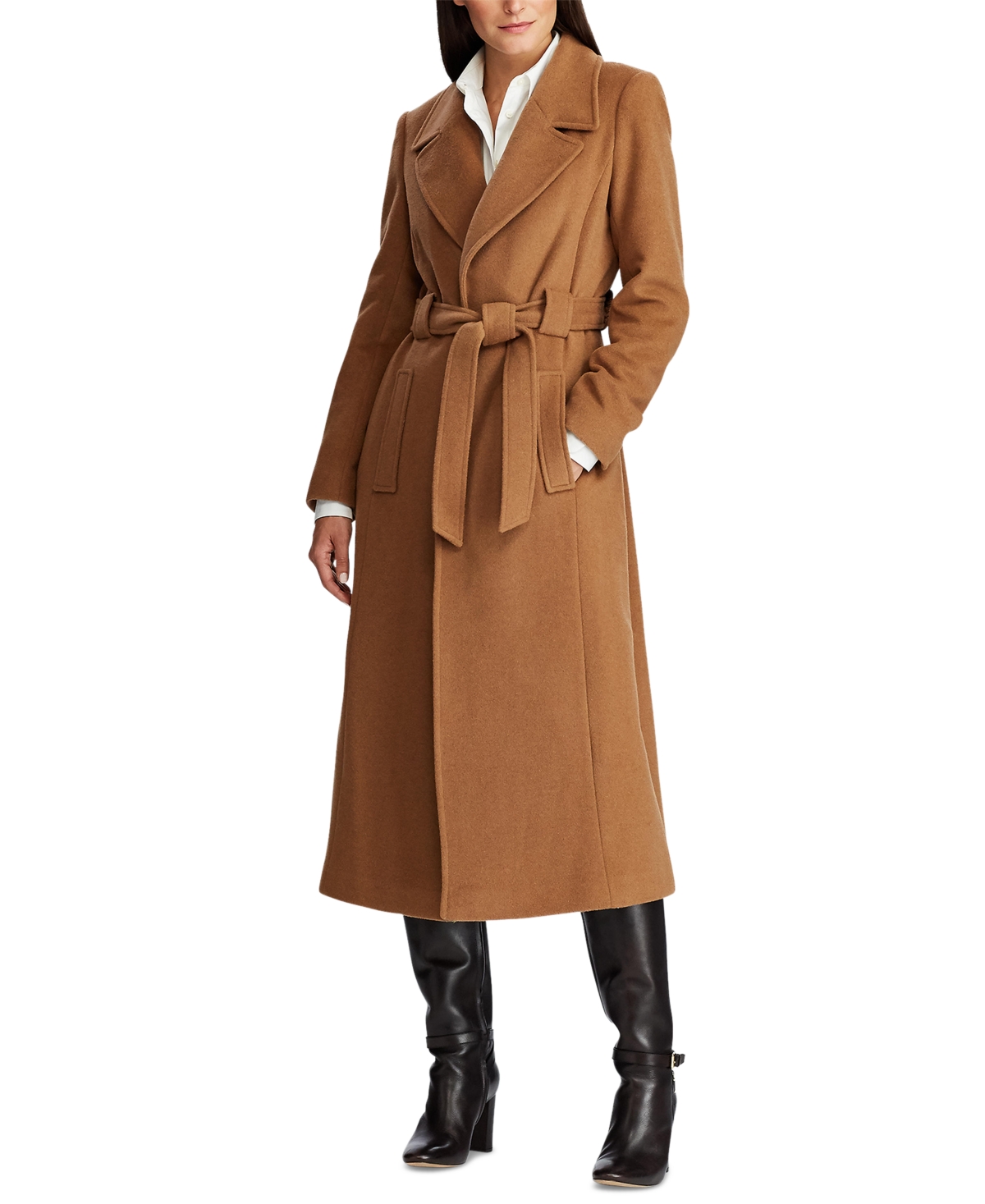 Shop Lauren Ralph Lauren Women's Wool Blend Belted Maxi Wrap Coat In New Vicuna
