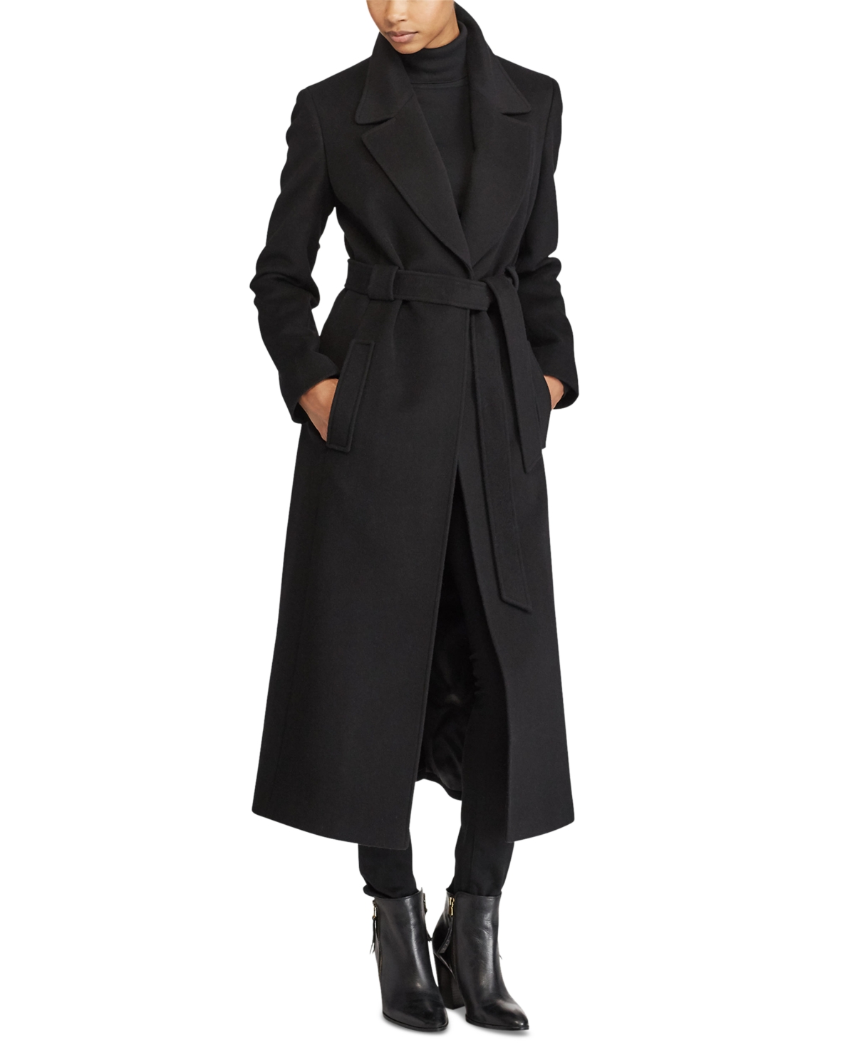 Ralph Lauren Women's Wool Blend Belted Maxi Wrap Coat In Black
