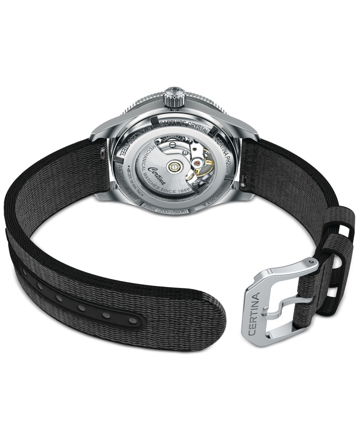 Shop Certina Unisex Swiss Automatic Ds Podium Diamond (1/20 Ct. T.w.) Black Synthetic Strap Watch 39mm In Black Mother Of Pearl