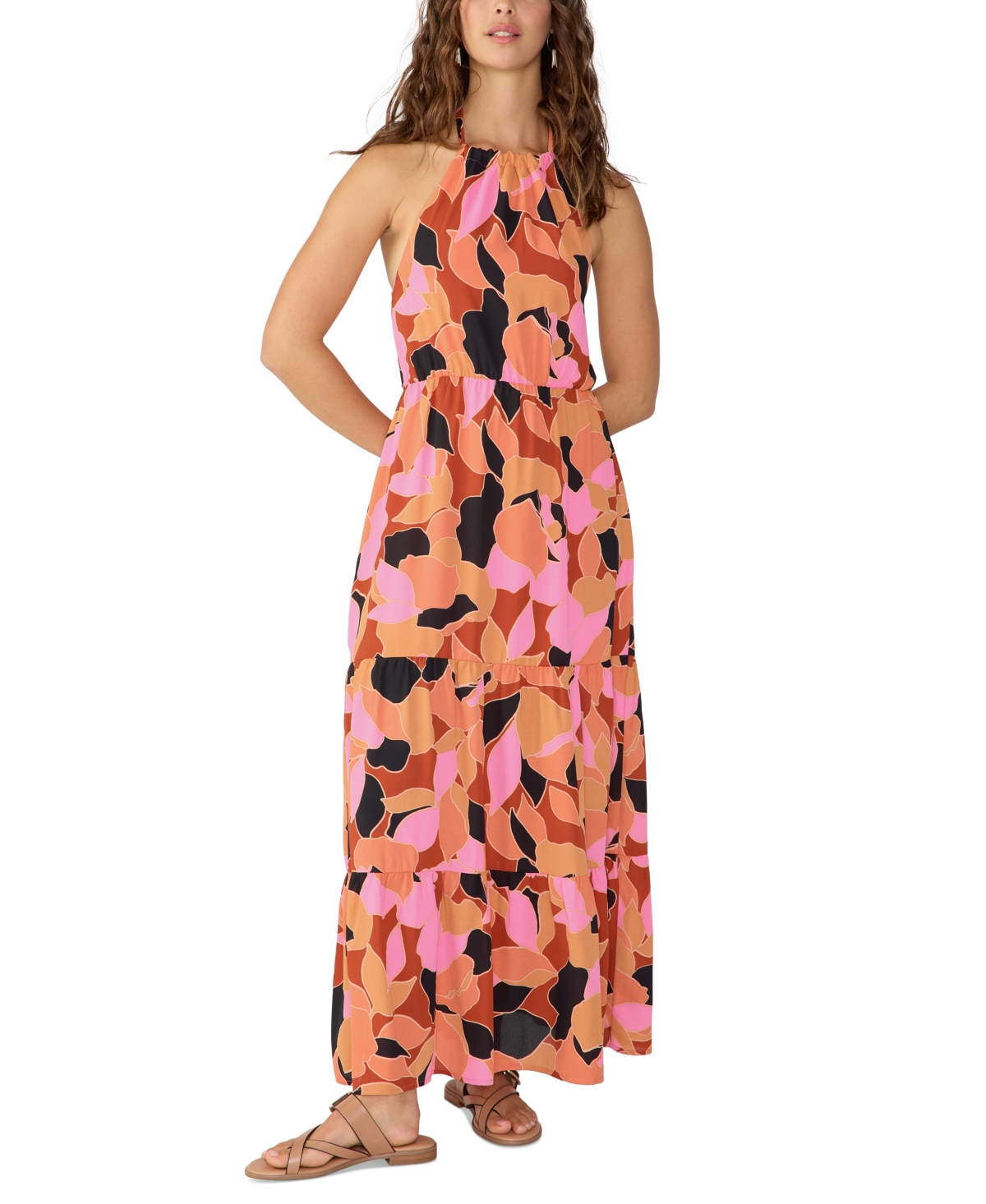 Sanctuary Geo Floral Tiered Halter Maxi Dress In Solar Power