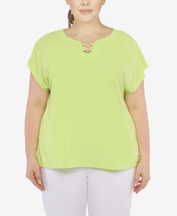 HEARTS OF PALM Plus Size Aqua Aficionada Solid Ring Neck Short Sleeve Top Macy's