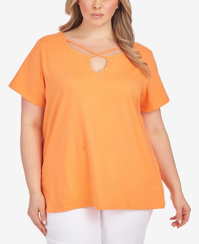 HEARTS OF PALM Plus Size So Sun Sational Solid Stretch Short Sleeve