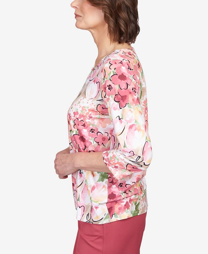 Alfred Dunner Women's Scenic Top - 3/4 Sleeve Knit Blouse With Asymmetrical Hem & Jewel Neckline - View #7