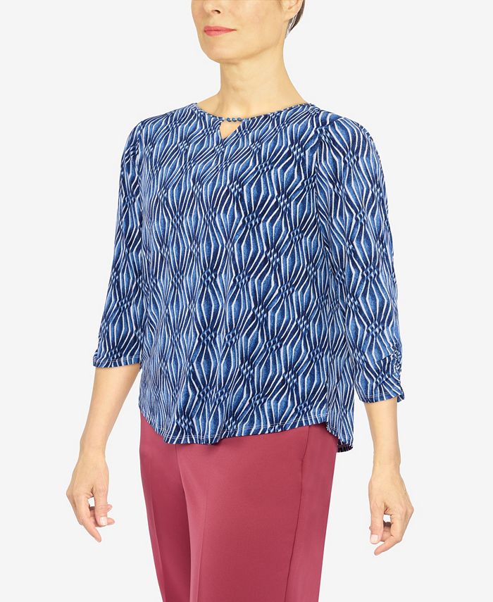 Alfred Dunner Women's Scenic Drive Diamond Texture Three Quarter Sleeve Top & Reviews Tops