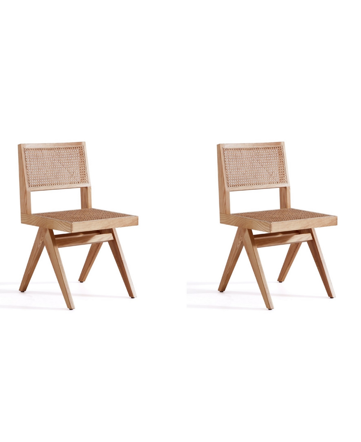 Manhattan Comfort Hamlet 2-piece Ash Wood And Natural Cane Rectangular Seat Dining Chair In Nature