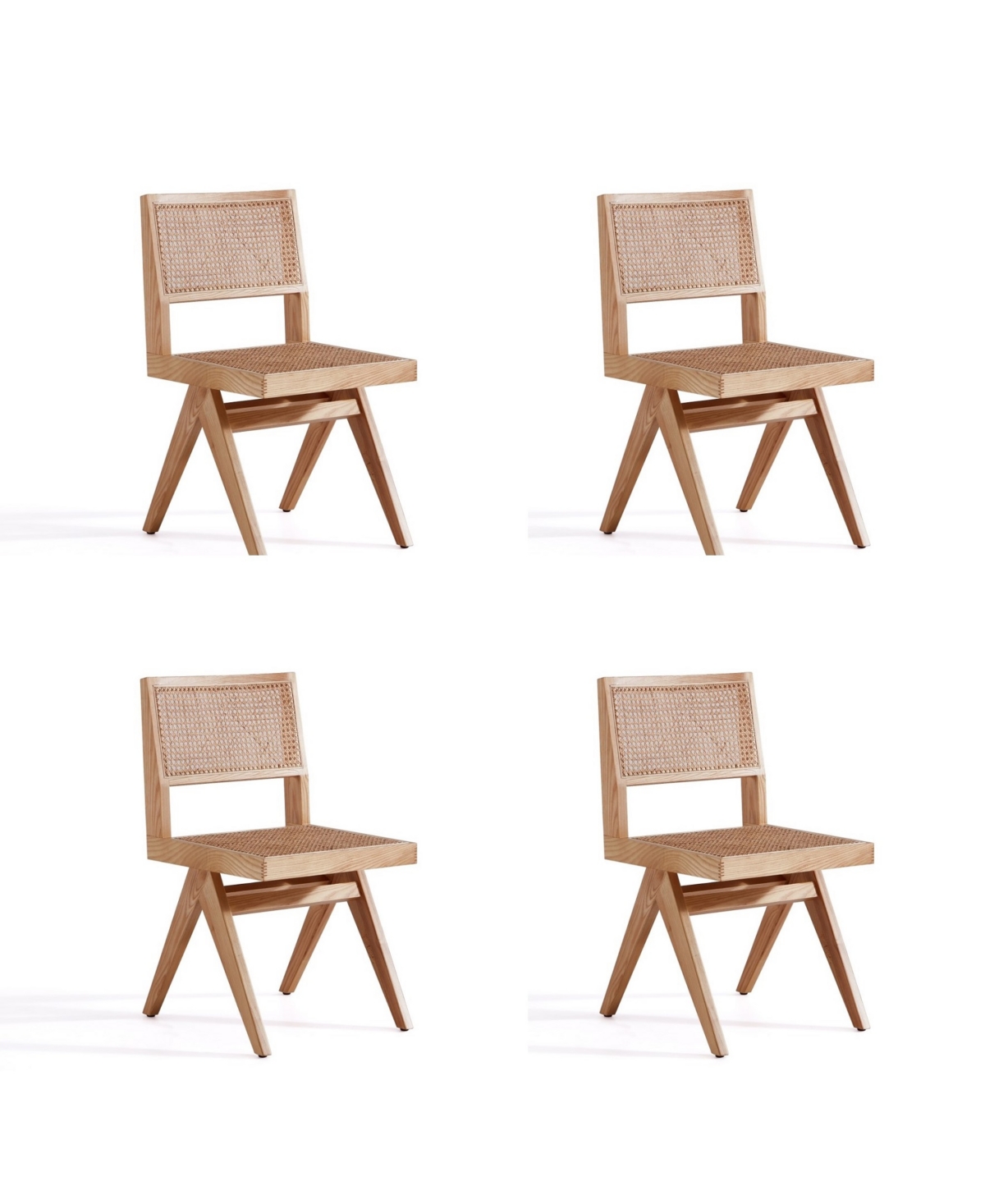 Manhattan Comfort Hamlet 4-piece Ash Wood And Natural Cane Rectangular Seat Dining Chair In Nature