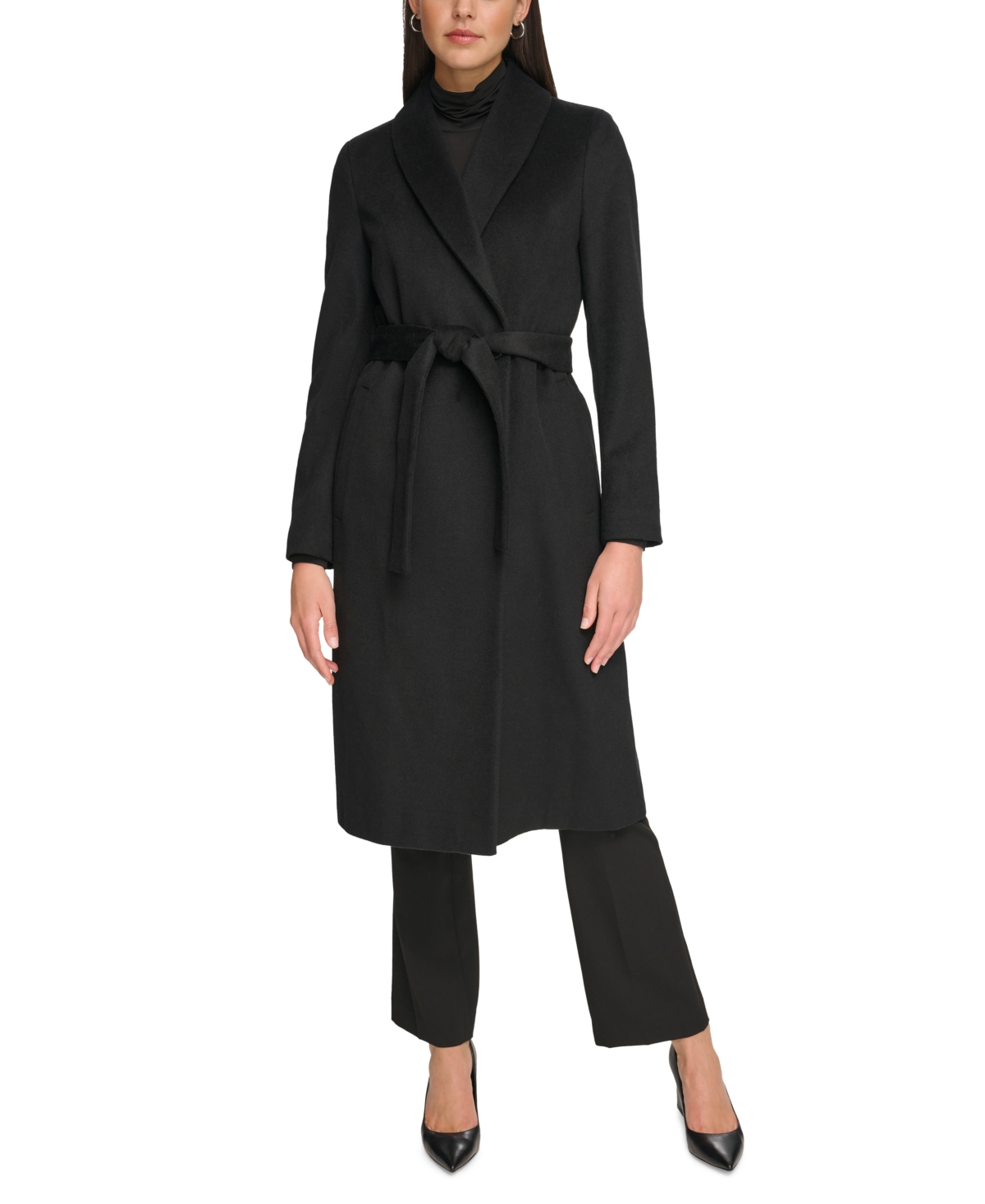 Calvin Klein Women's Wool Blend Belted Wrap Coat In Black