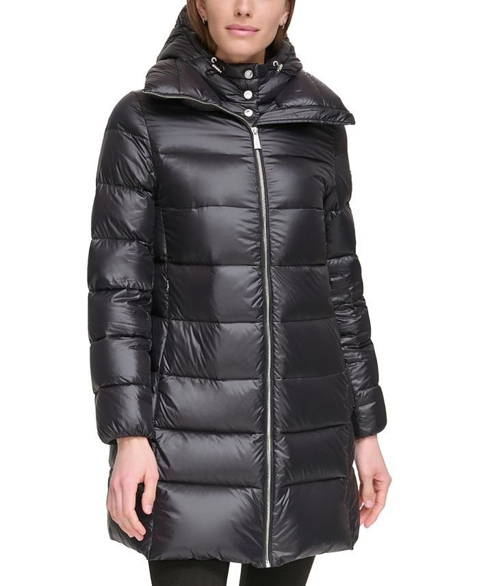 Calvin Klein Women's Shine Bibbed Hooded Packable Puffer Coat, Created ...