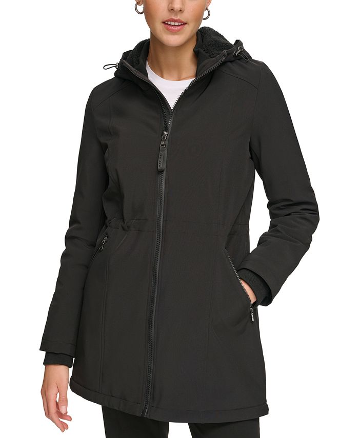 Calvin Klein Women's Hooded Faux-Fur-Lined Anorak Raincoat - Macy's