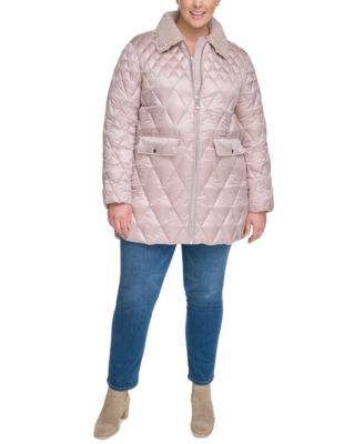 Calvin Klein Plus Size Faux Fur Collar Quilted Coat Macy s