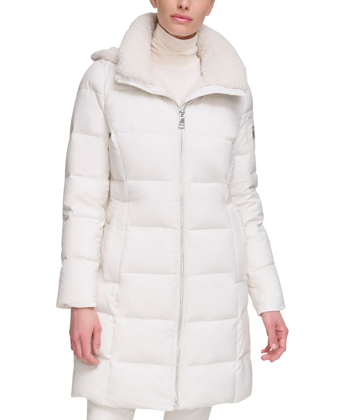 Calvin Klein Women's Sherpa-Trimmed Hooded Down Puffer Coat - Macy's