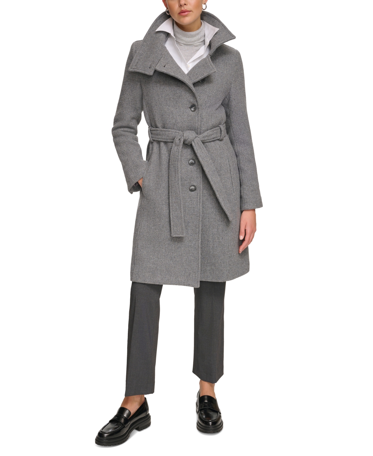 Calvin Klein Women's Wool Blend Belted Buttoned Coat In Medium Grey