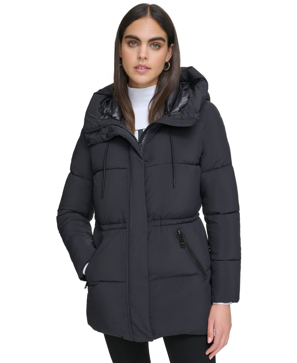 Calvin Klein Women's Hooded Anorak Puffer Coat In Black