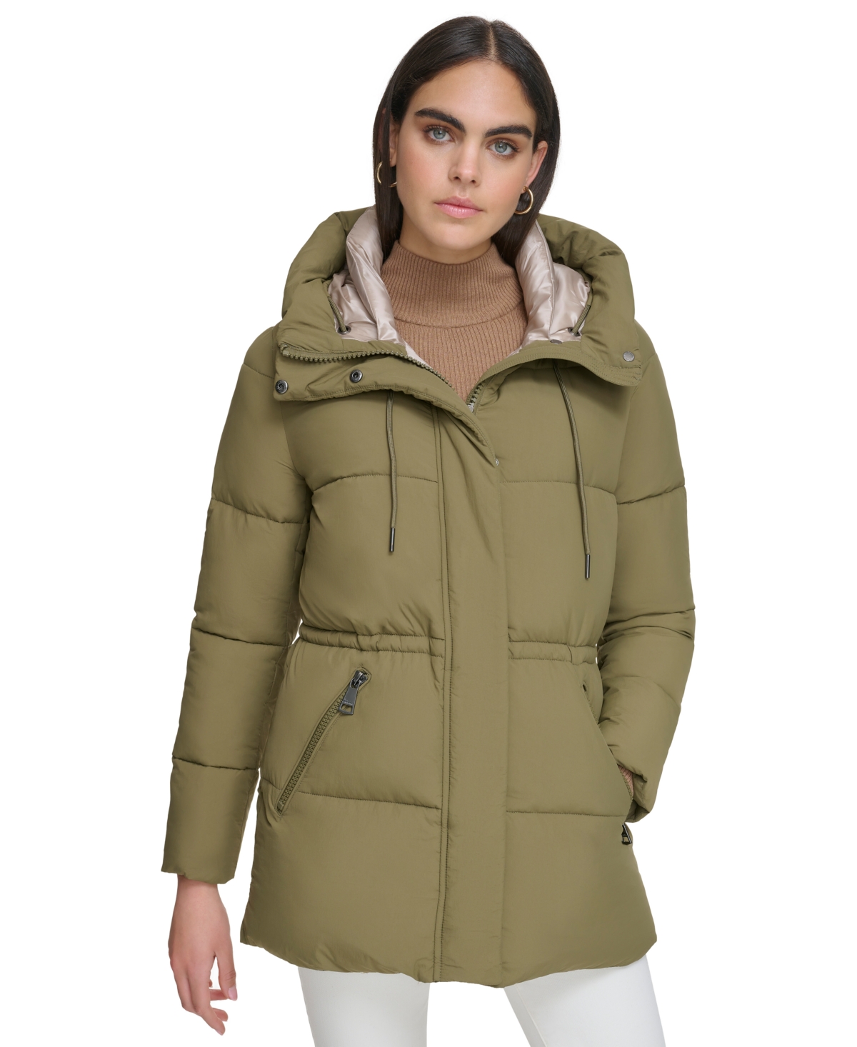 Calvin Klein Women's Hooded Anorak Puffer Coat In Military