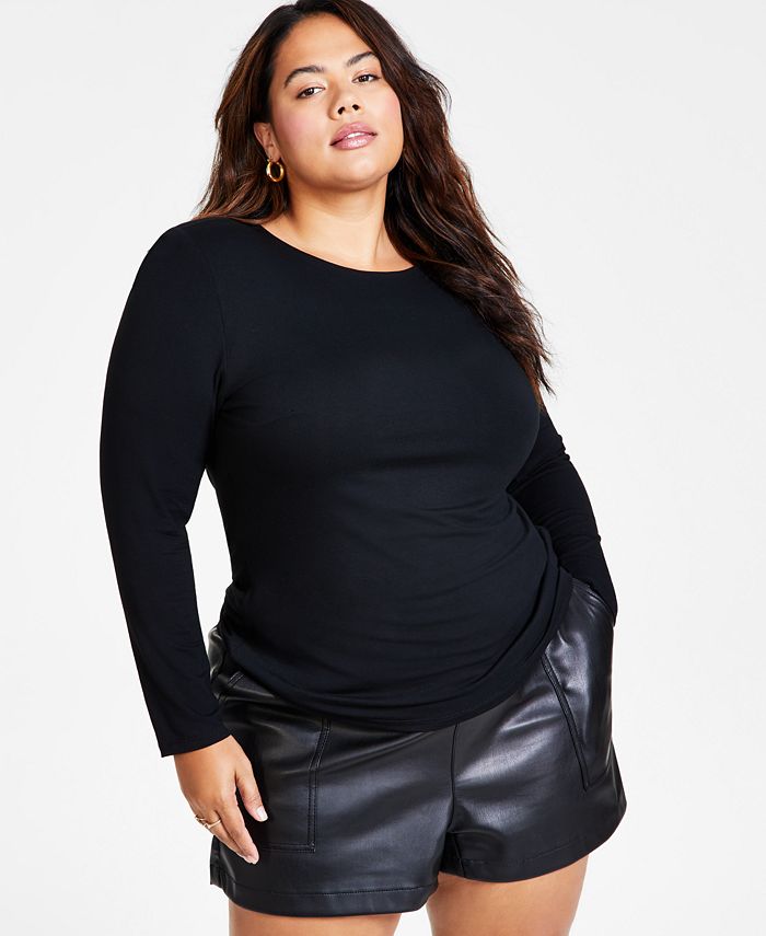 Bar III Plus Size Fitted Shoulder-Pad Top, Created for Macy's - Macy's