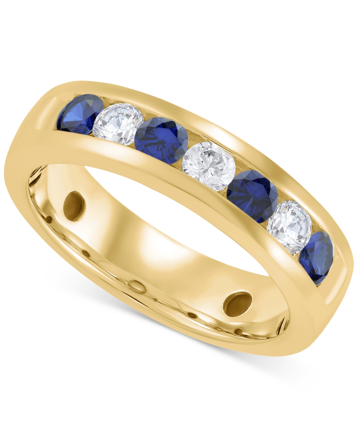 Grown With Love Men's Lab Grown Sapphire (1-1/6 Ct. T.w.) & Lab Grown Diamond (3/4 Ct. T.w.) Channel Band In 10k Gol In Yellow Gold
