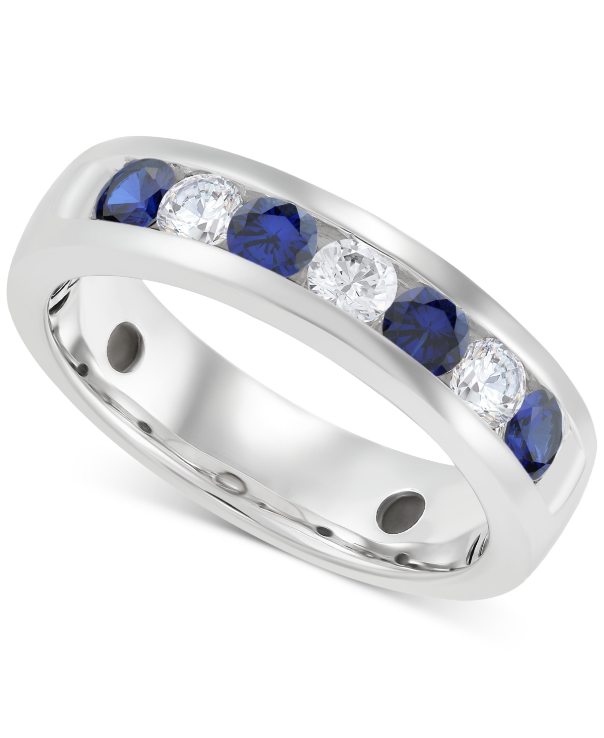Grown With Love Men's Lab Grown Sapphire (1-1/6 Ct. T.w.) & Lab Grown Diamond (3/4 Ct. T.w.) Channel Band In 10k Gol In White Gold