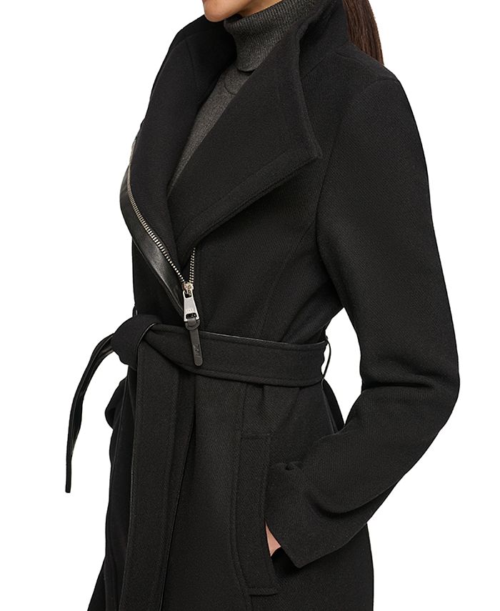 Dkny slim fit navy shop twill funnel neck coat