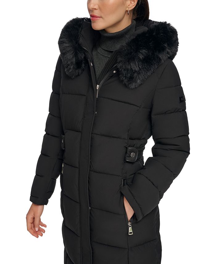 DKNY Women's Faux-Fur-Trim Hooded Maxi Puffer Coat - Macy's