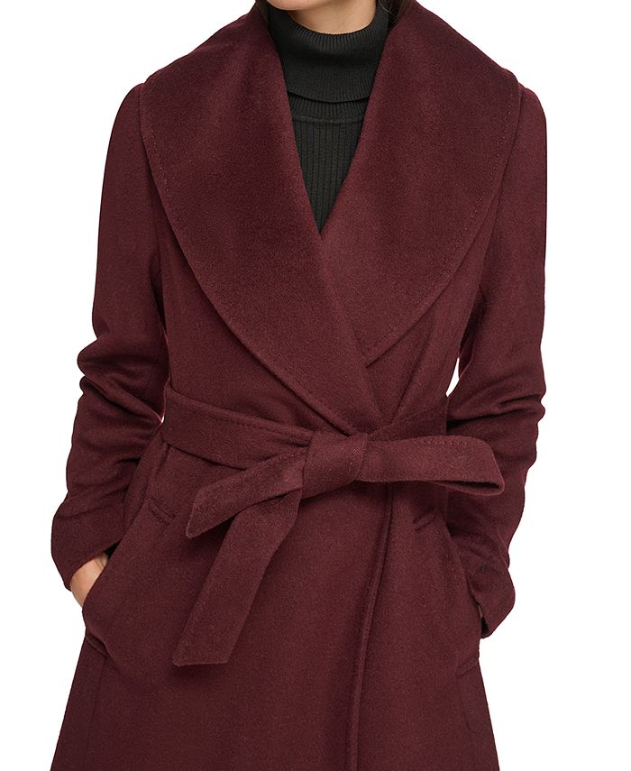 Dkny Womens Shawl Collar Wool Blend Wrap Coat Macys 