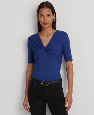 Lauren Ralph Lauren - Women's Twist-Front Rib-Knit Cotton-Blend T-Shirt
