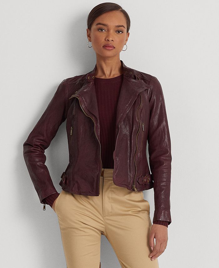 Lauren Ralph Lauren Women's Tumbled-Leather Jacket (Dark Walnut, 2)