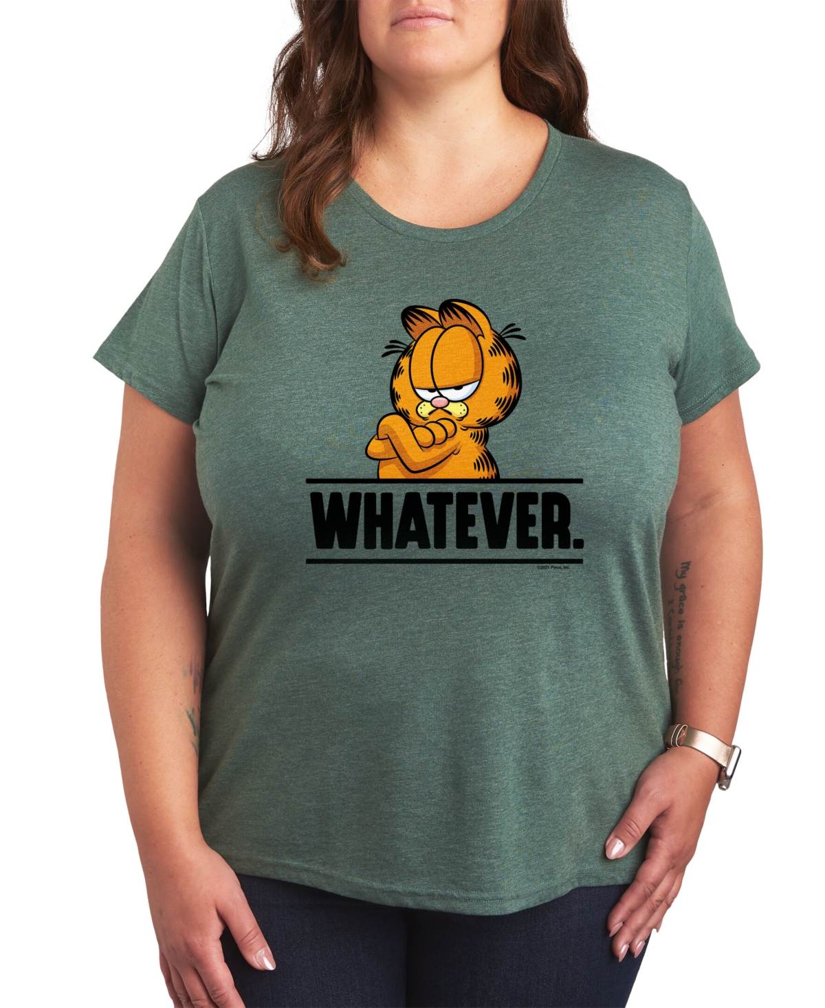 Air Waves Trendy Plus Size Garfield Graphic T-shirt In Green