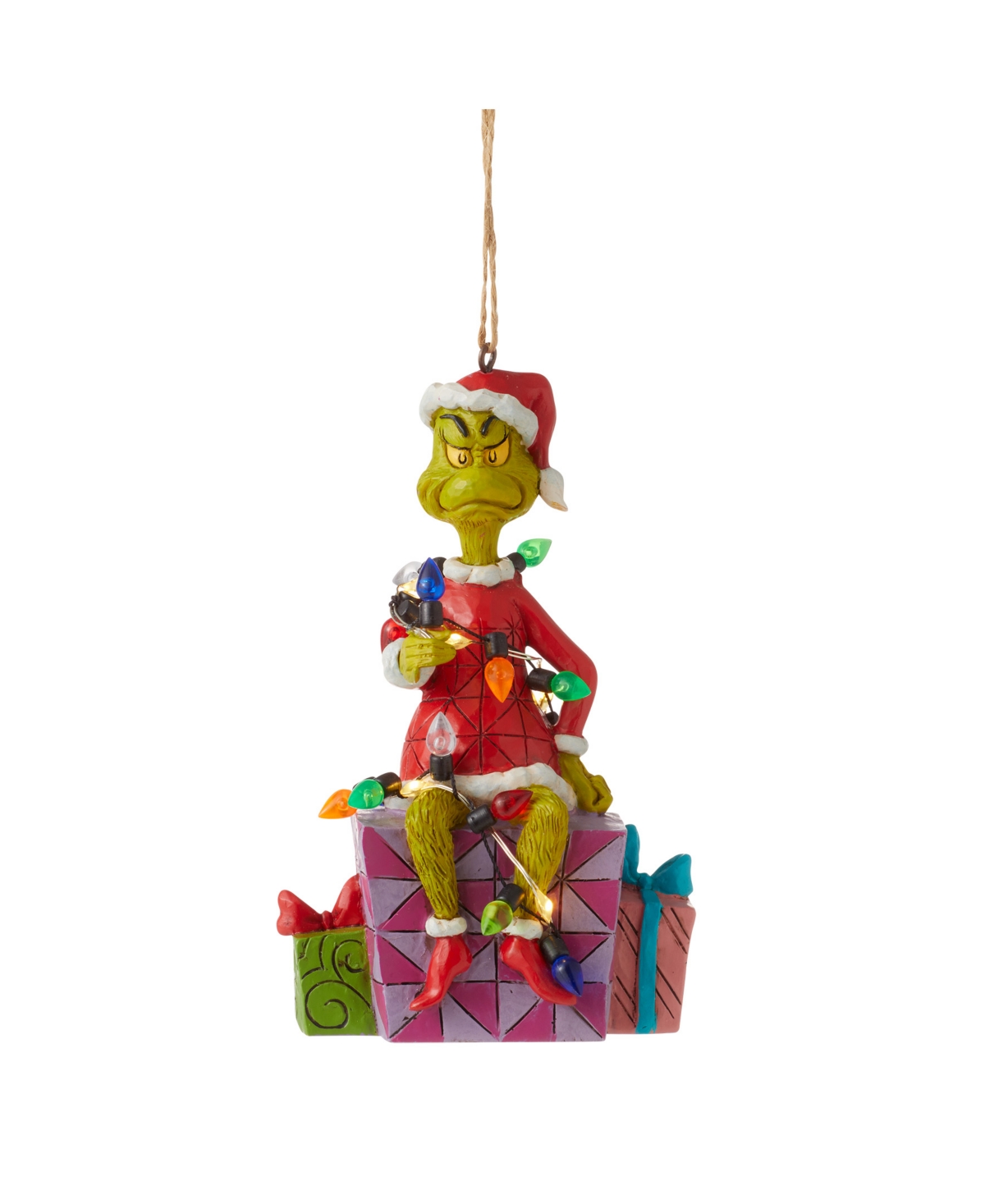 Jim Shore Grinch Wrapped in Lights Ornament - Multi