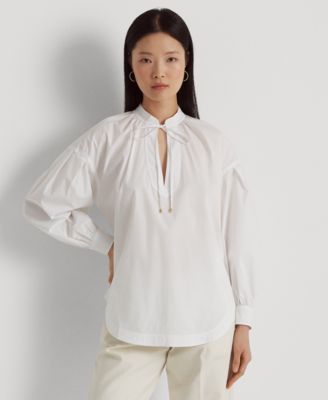 Lauren Ralph Lauren - Women's Cotton-Blend Tie-Neck Blouse